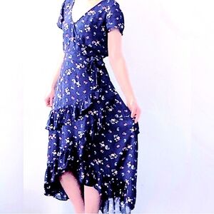 American Eagle Floral Blue Wrap Dress